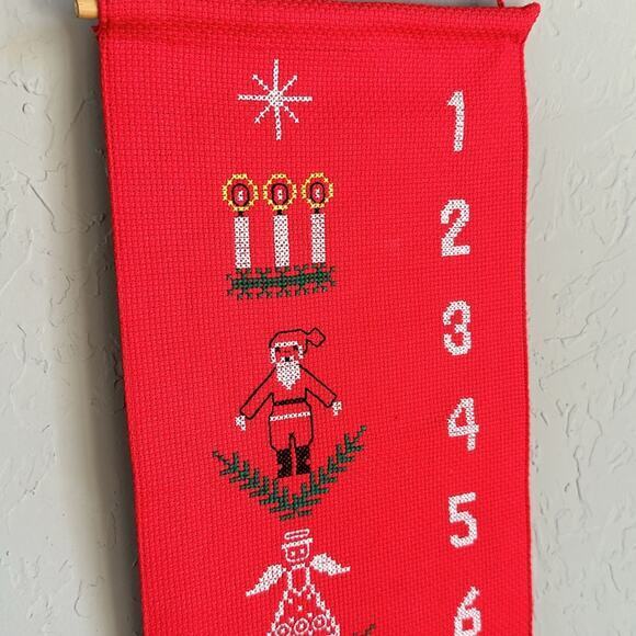 Red Christmas Countdown‎ homemade cross stitched embroidered Holiday Decoration - Picture 2 of 7